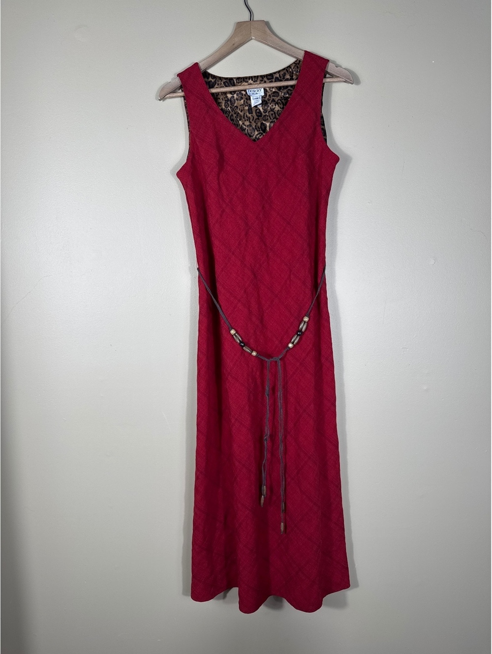Dorby Red Sleeveless V-Neck Maxi Dress with Beaded Belt Size 12